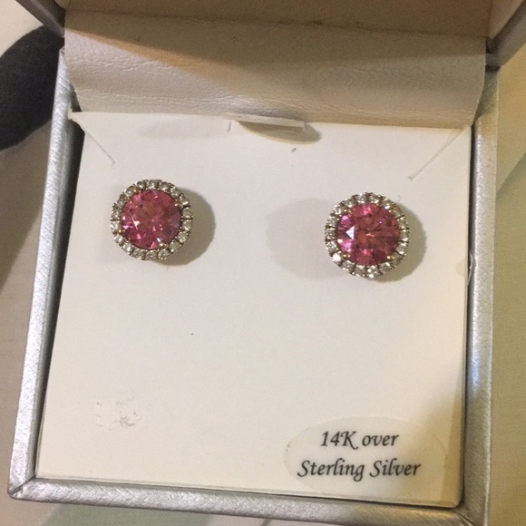 14K Gold Pink Swarovski Cubic Zirconia Earring - Picture 6 of 11